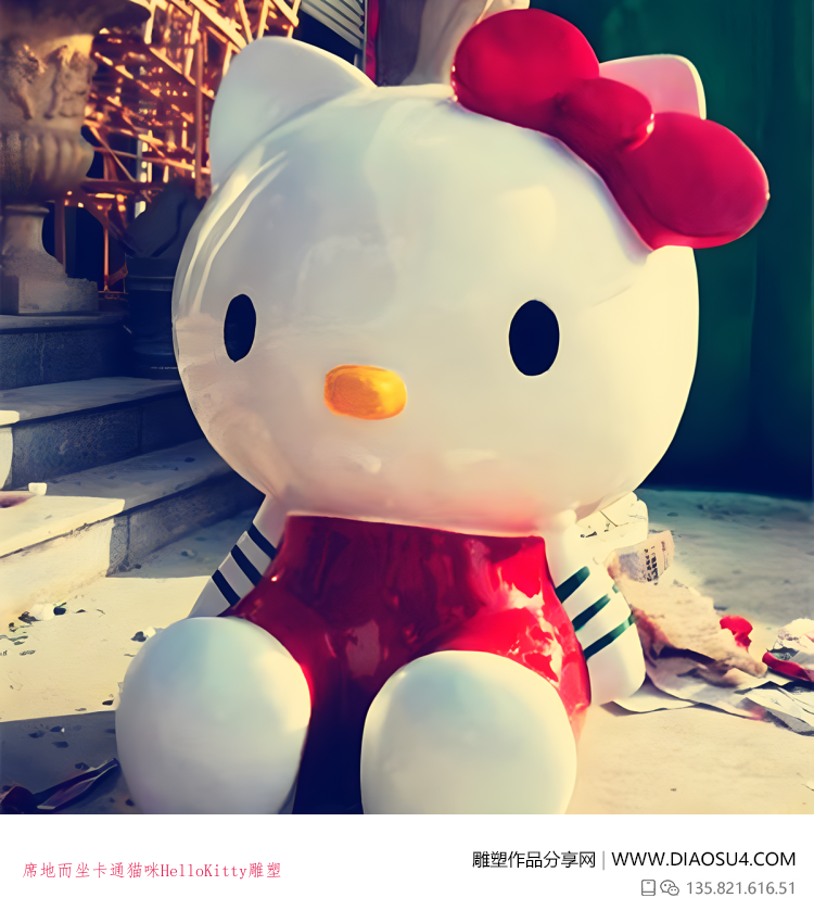 席地而坐卡通猫咪HelloKitty雕塑